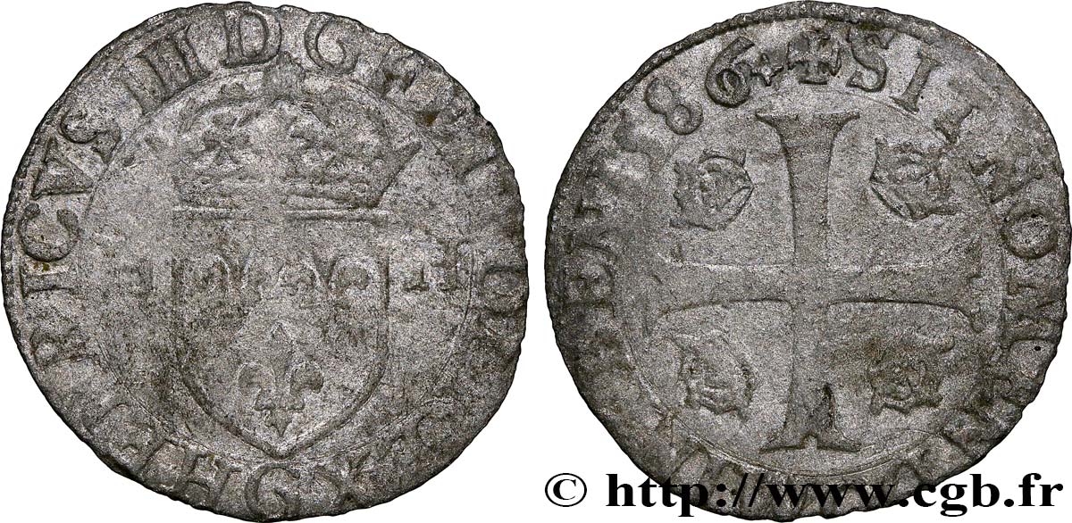 HENRI III Douzain aux deux H, 1er type 1586 Poitiers TB