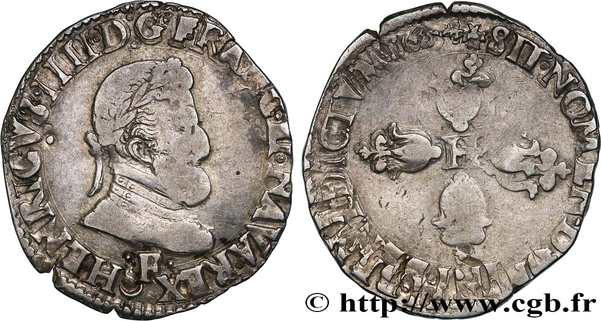 HENRI IV LE GRAND Demi-franc, 2e type d Angers et Tours 1604 Angers TB+