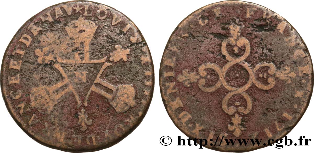 LOUIS XIV LE GRAND OU LE ROI SOLEIL Six deniers dits  Dardenne  1712 Montpellier TB