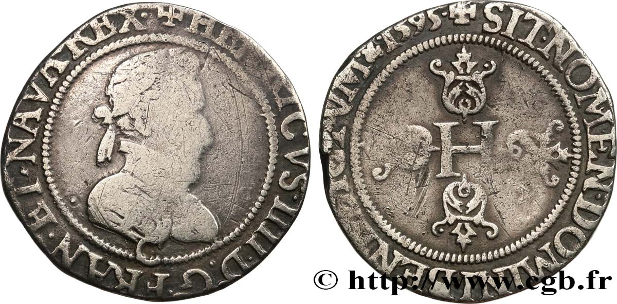 HENRI IV LE GRAND Demi-franc, 1er type de Saint-Lô 1595 Saint-Lô TB/TB+