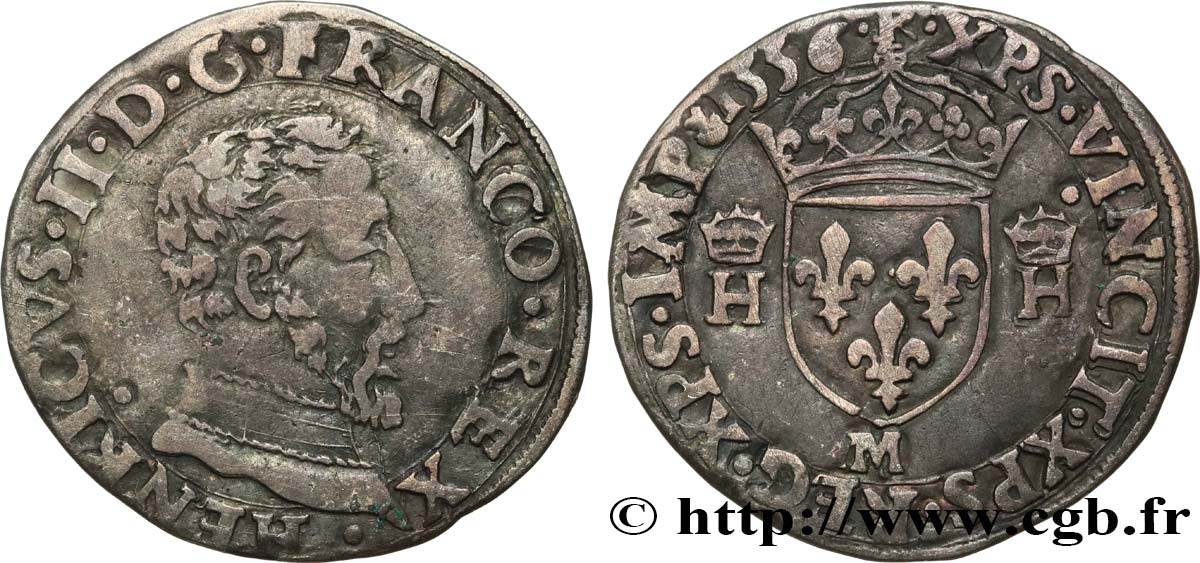 HENRY II Demi-teston à la tête nue, 5e type 1556 Toulouse MBC