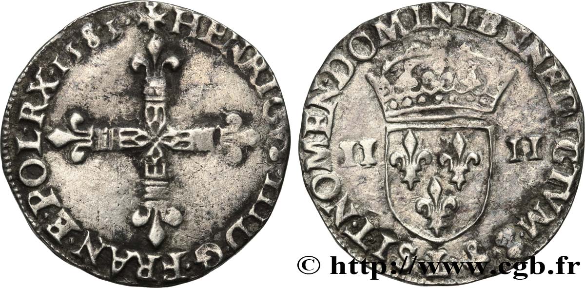 HENRI III Quart d écu, croix de face 1583 Bayonne TB+