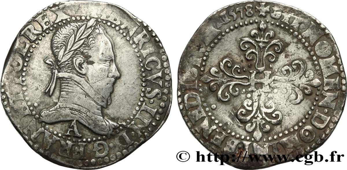 HENRY III Franc au col plat 1578 Paris XF