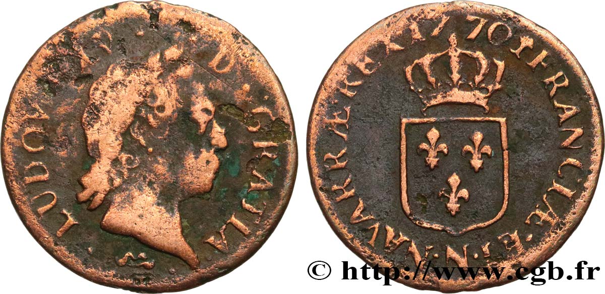 LOUIS XV DIT LE BIEN AIMÉ Demi-sol dit “à la vieille tête” 1770 Montpellier TB