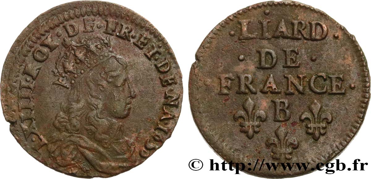 LOUIS XIV LE GRAND OU LE ROI SOLEIL Liard de cuivre, 2e type s.d. Pont-de-l’Arche TTB+/SUP