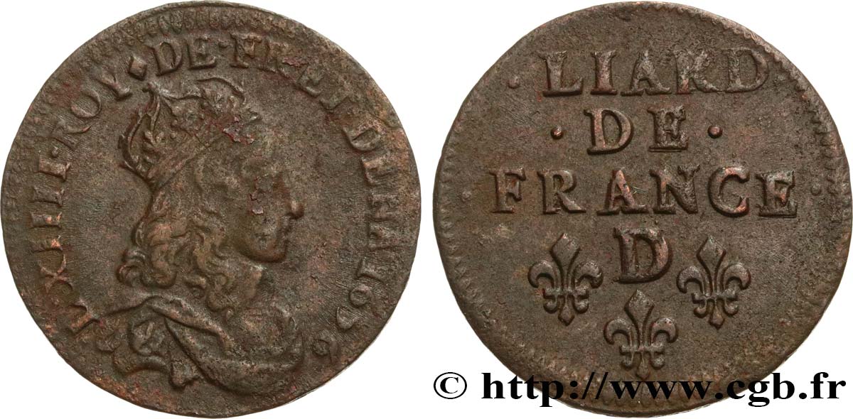 LOUIS XIV LE GRAND OU LE ROI SOLEIL Liard de cuivre, 2e type 1656 Vimy-en-Lyonnais (actuellement Neuville-sur-Saône) TTB/TTB+