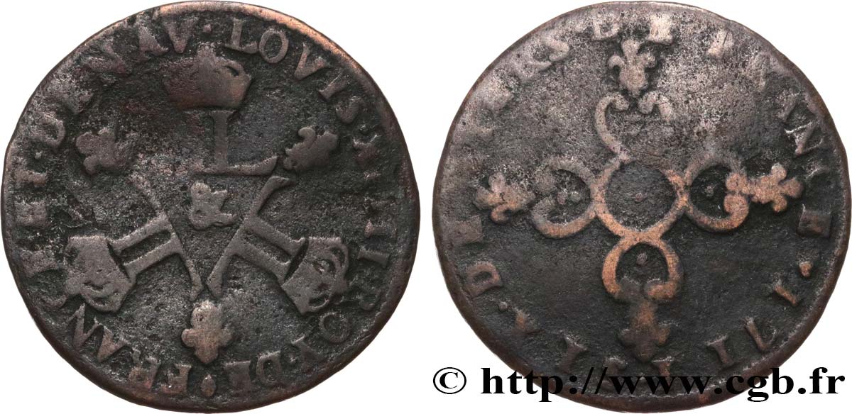 LOUIS XIV LE GRAND OU LE ROI SOLEIL Six deniers dits  Dardenne  1711 Aix-en-Provence TB
