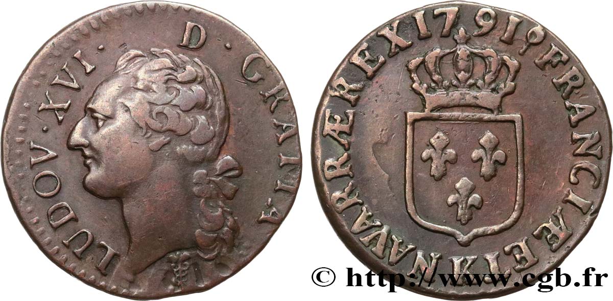 LOUIS XVI Demi-sol dit  à l écu , coins choqués 1791 Bordeaux TTB