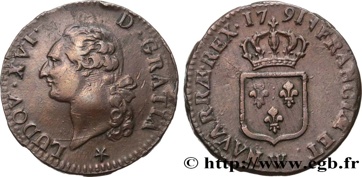 LOUIS XVI Sol dit  à l écu  1791 Lille TTB
