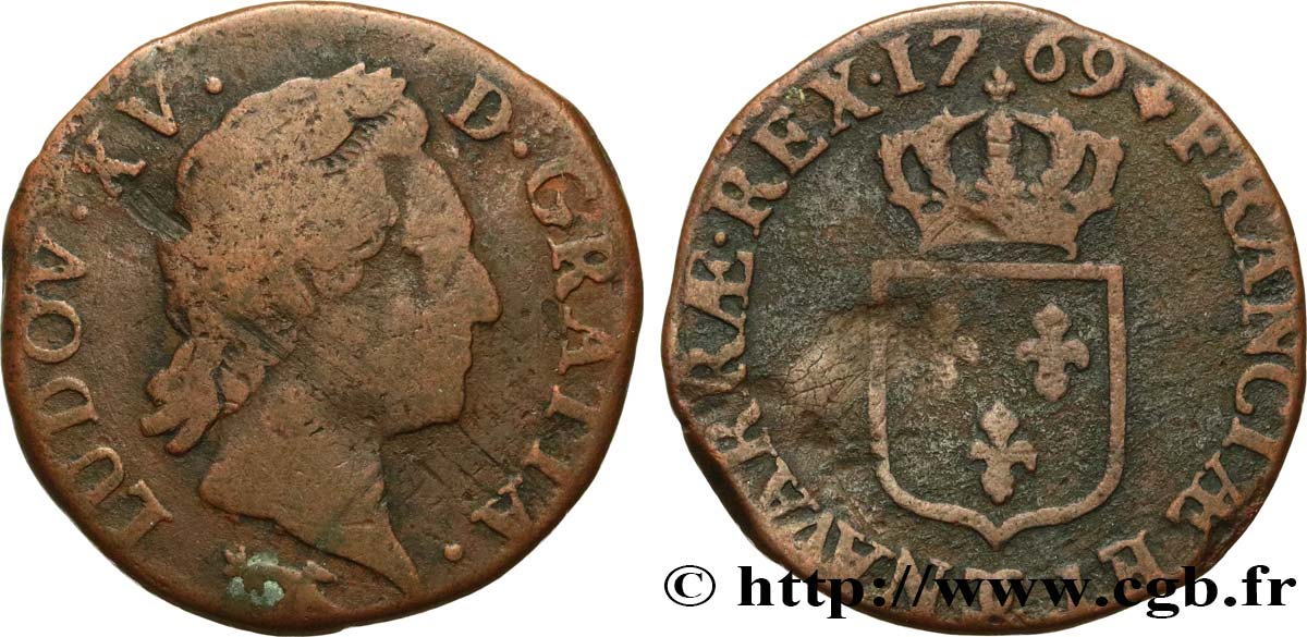 LOUIS XV DIT LE BIEN AIMÉ Demi-sol dit  à la vieille tête  1769 Besançon TB