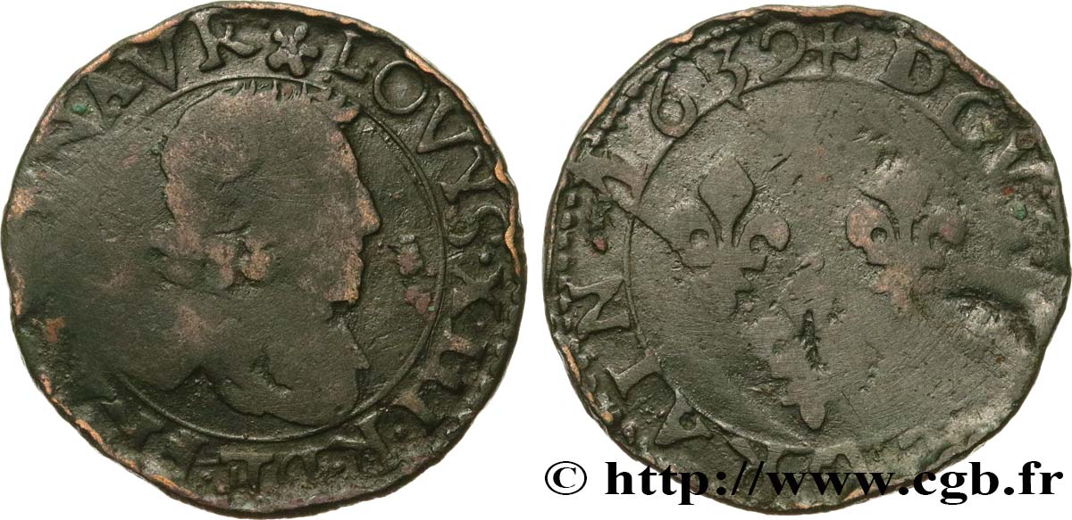 LOUIS XIII  Double lorrain au buste vieilli, type 12 1639 Stenay RC+