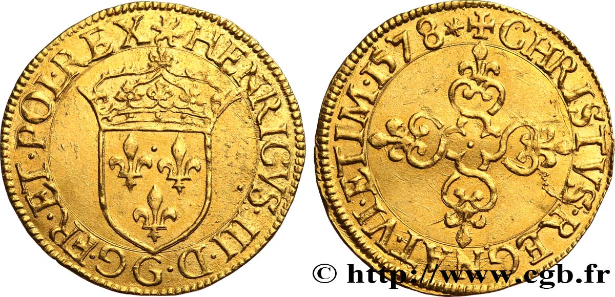 HENRI III Écu d or au soleil, 3e type 1578 Poitiers SUP