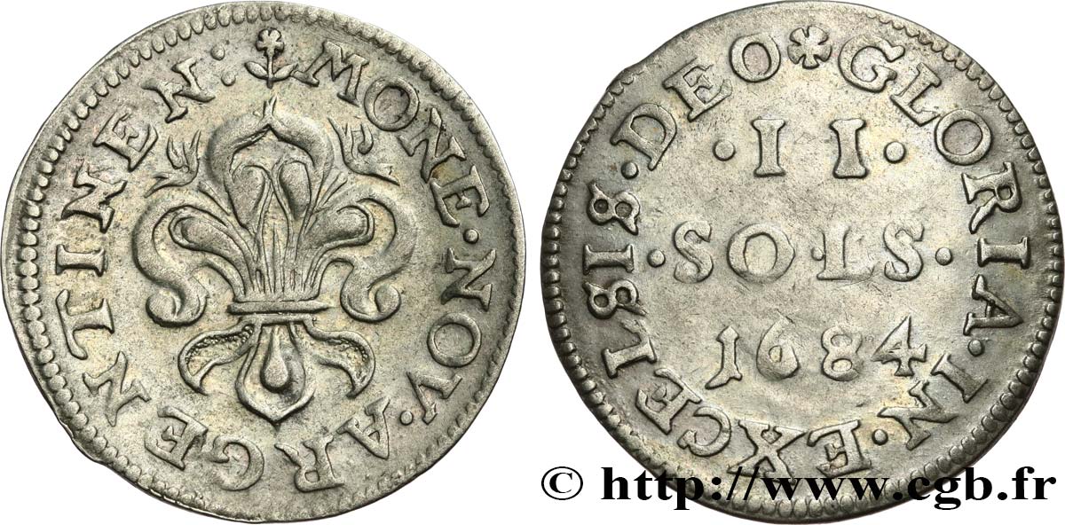 LOUIS XIV LE GRAND OU LE ROI SOLEIL II sols 1684 Strasbourg TTB+