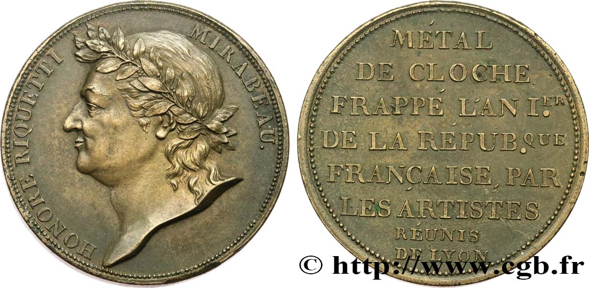 CONFIANCE (MONNAIES DE...) Essai de Galle à l effigie de Mirabeau 1792 Lyon SUP/TTB+
