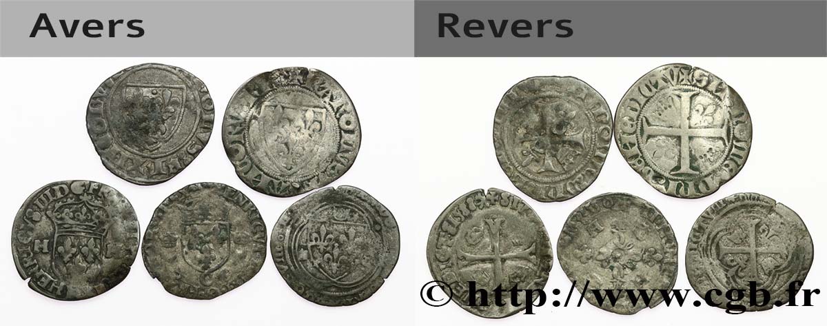 LOTTE Lot de cinq monnaies royales n.d. Ateliers divers B