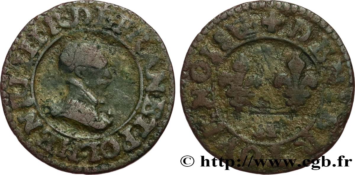 LA LIGUE. MONNAYAGE AU NOM D HENRI III Denier tournois n.d. Paris, Moulin des Étuves TB