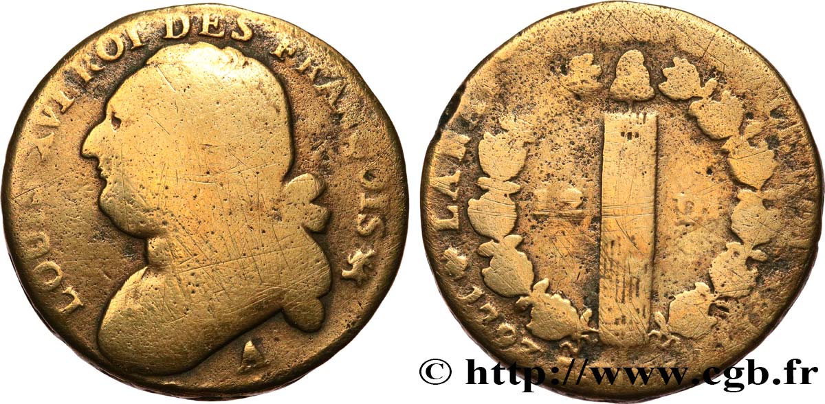 LOUIS XVI (MONARQUE CONSTITUTIONNEL)  12 deniers dit  au faisceau , type FRANÇOIS 1793 Paris B+
