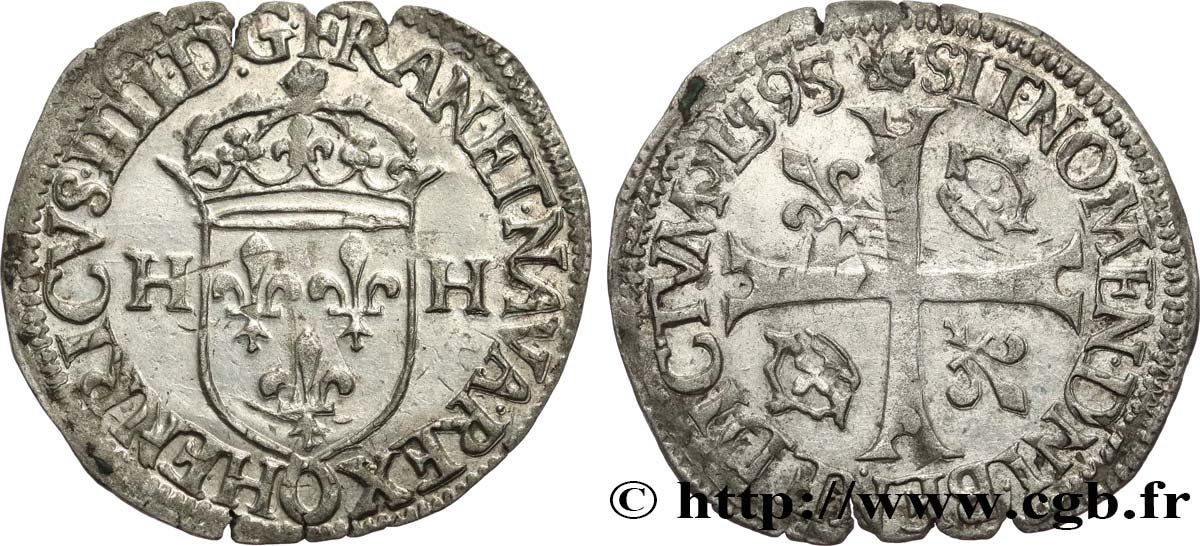 HENRI IV LE GRAND Douzain aux deux H, 2e type 1595 Riom SUP