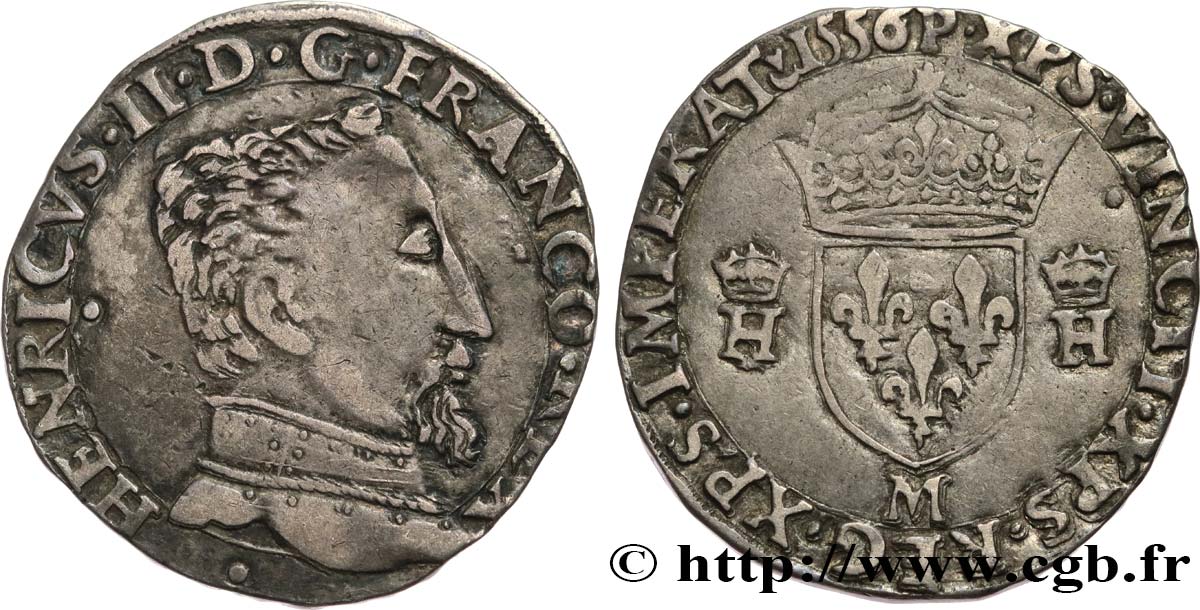 HENRI II Teston à la tête nue, 5e type 1556 Toulouse TTB