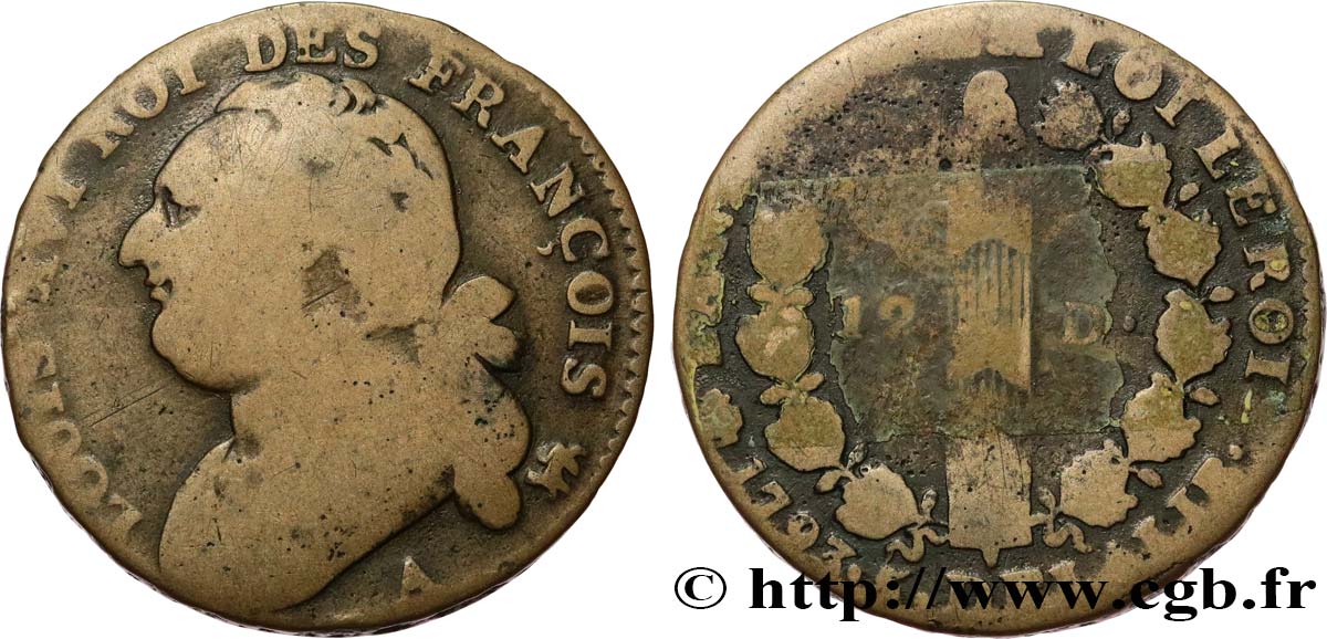 LOUIS XVI (MONARQUE CONSTITUTIONNEL)  12 deniers dit  au faisceau , type FRANÇOIS 1793 Paris B+