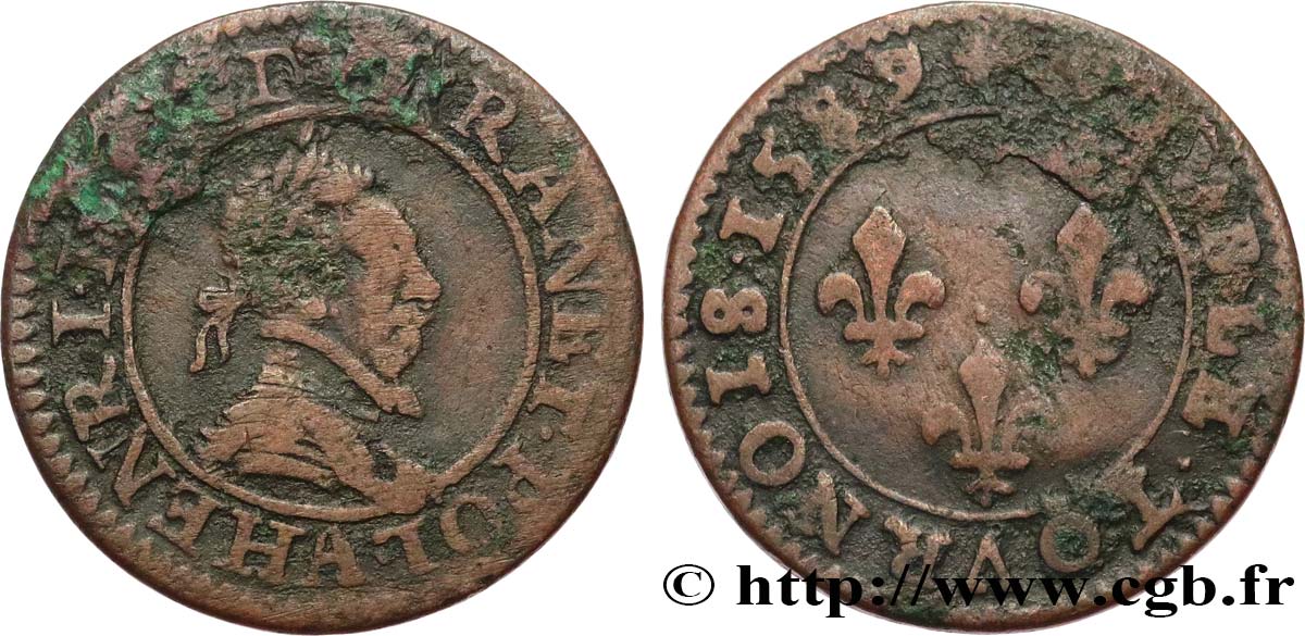 HENRY III Double tournois, 2e type de Paris, frappé au moulin 1589 Paris BC