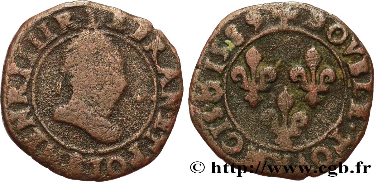 HENRY III Double tournois, type de Rouen 1589 Rouen BC