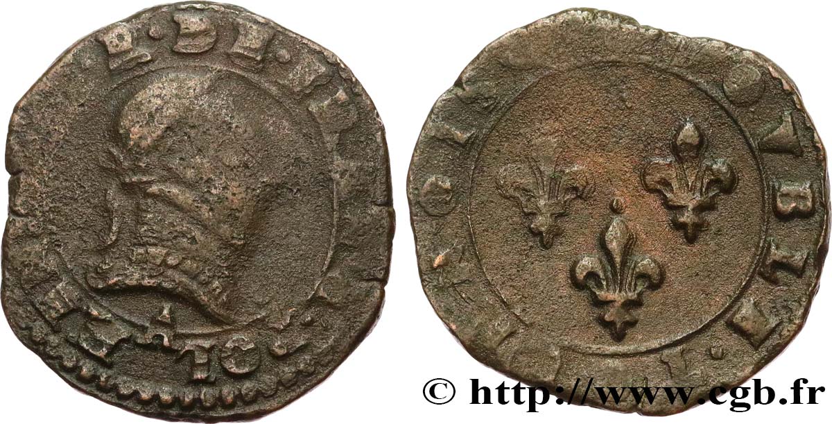 LA LIGUE. MONNAYAGE AU NOM D HENRI III Double tournois n.d. Paris TB