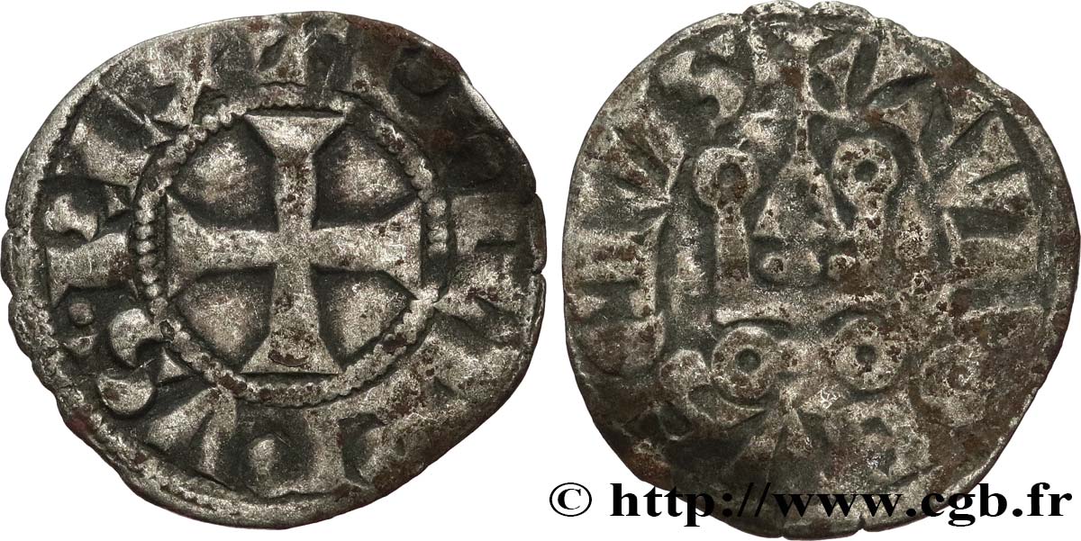 PHILIPPE III LE HARDI ET PHILIPPE IV LE BEL - MONNAYAGE COMMUN (à partir de 1280) Obole tournois à l O rond n.d. s.l. TB+
