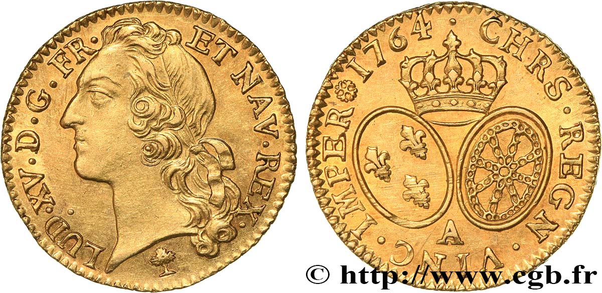 LOUIS XV  THE WELL-BELOVED  Louis d’or aux écus ovales, tête ceinte d’un bandeau 1764 Paris SC