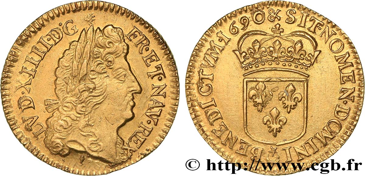 LOUIS XIV  THE SUN KING  Louis d or à l écu 1690 Aix-en-Provence EBC