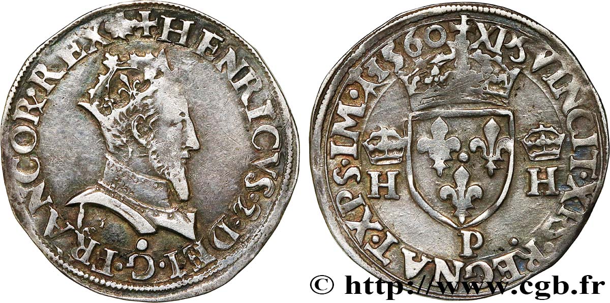FRANÇOIS II. MONNAYAGE AU NOM D HENRI II Demi-teston à la tête couronnée 1560 Dijon TTB