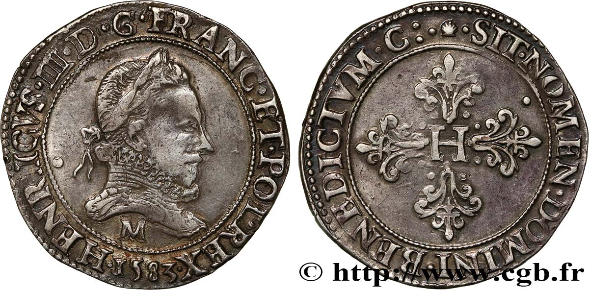 HENRI III Franc au col fraisé 1583 Toulouse SUP