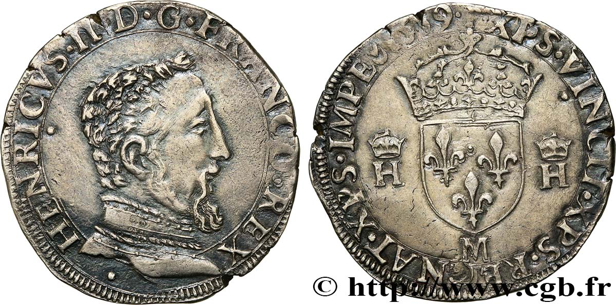 FRANÇOIS II. MONNAYAGE AU NOM D HENRI II Teston à la tête nue, 5e type
 1559 Toulouse TTB