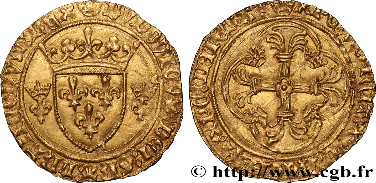 LOUIS XI THE  CAUTIOUS  Écu d or à la couronne ou écu neuf 31/12/1461 Angers AU