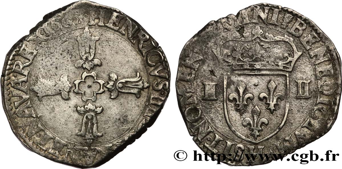 HENRI IV LE GRAND Quart d écu, croix feuillue de face 1603 La Rochelle TB+