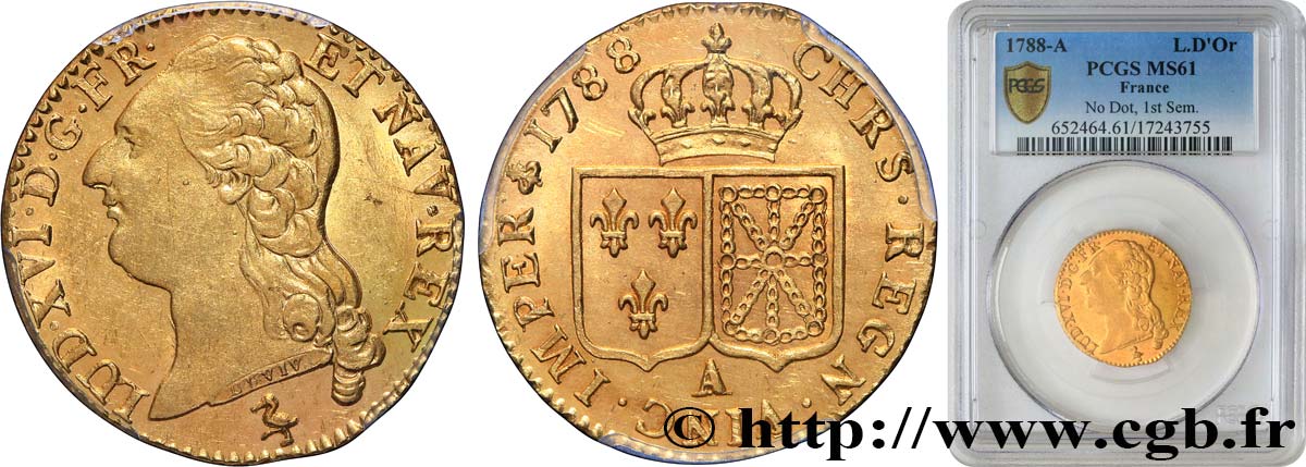 LOUIS XVI Louis d or aux écus accolés 1788 Paris SUP61