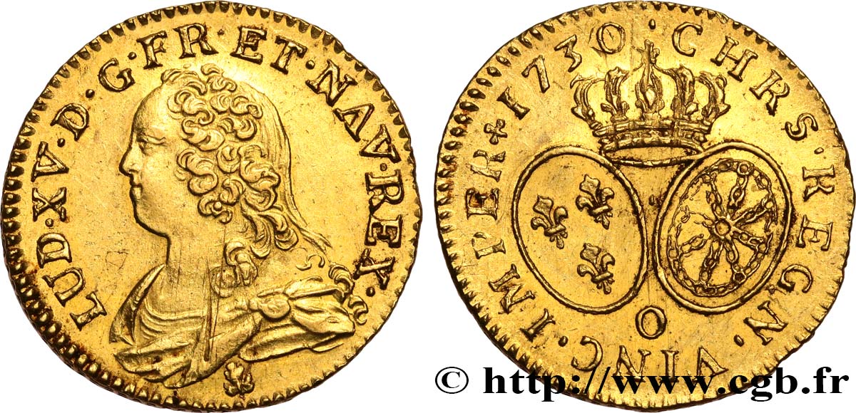 LOUIS XV DIT LE BIEN AIMÉ Louis d&nbsp;or aux écus ovales, buste habillé 1730 Riom SUP