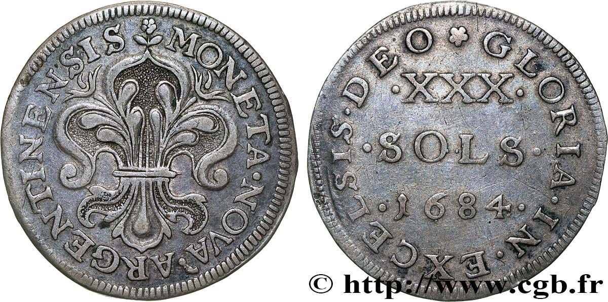 LOUIS XIV  THE SUN KING  XXX sols 1684 Strasbourg q.SPL