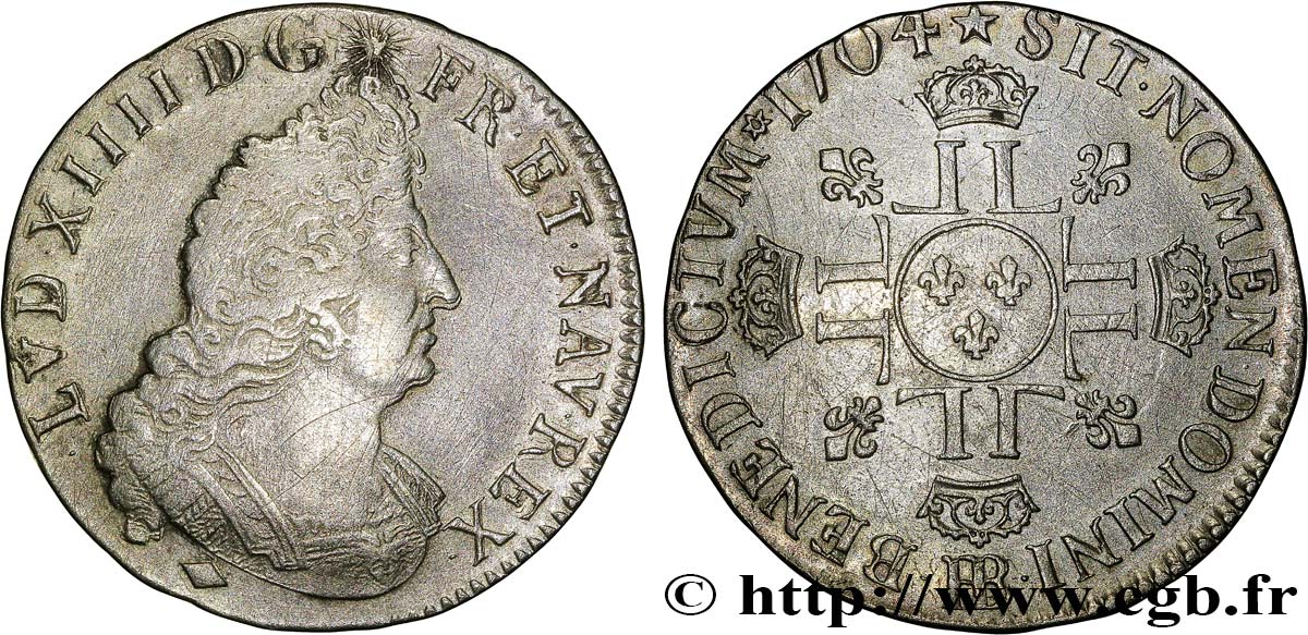 LOUIS XIV  THE SUN KING  Demi-écu aux huit L, 2e type 1704 Strasbourg BB/q.SPL