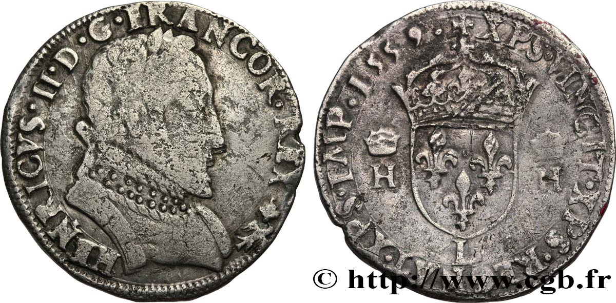 FRANÇOIS II. MONNAYAGE AU NOM D HENRI II Teston au buste lauré, 2e type 1559 Bayonne TB+