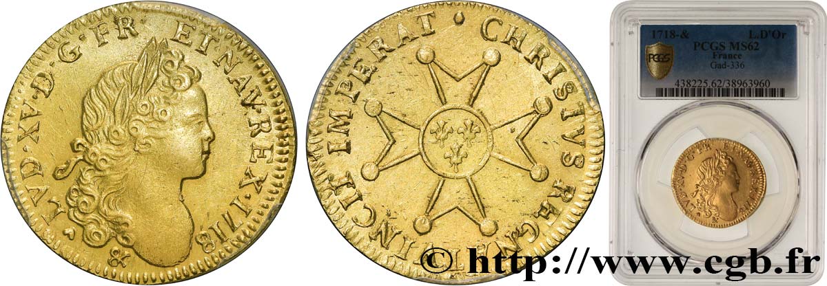 LOUIS XV  THE WELL-BELOVED  Louis d’or à la croix de chevalier 1718 Aix-en-Provence VZ62