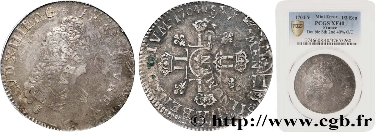 LOUIS XIV  THE SUN KING  Demi-écu aux huit L, 2e type 1704 Troyes BC+