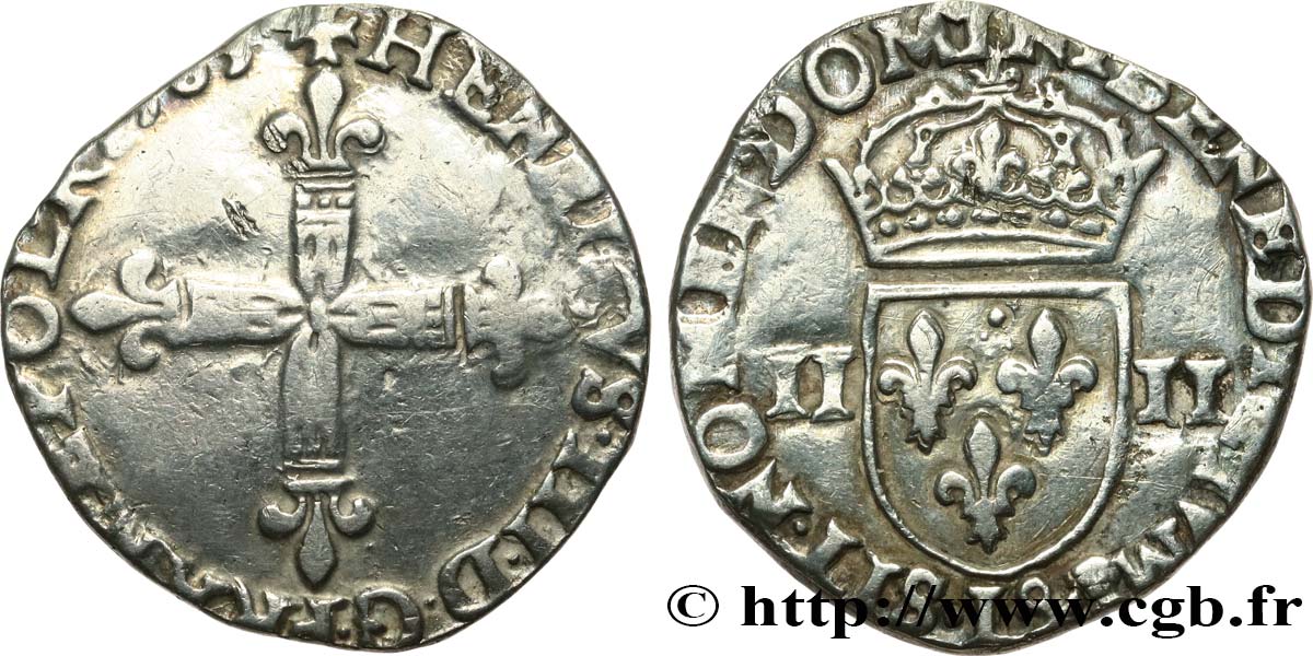HENRI III Quart d écu, croix de face 1585 Bayonne TB+