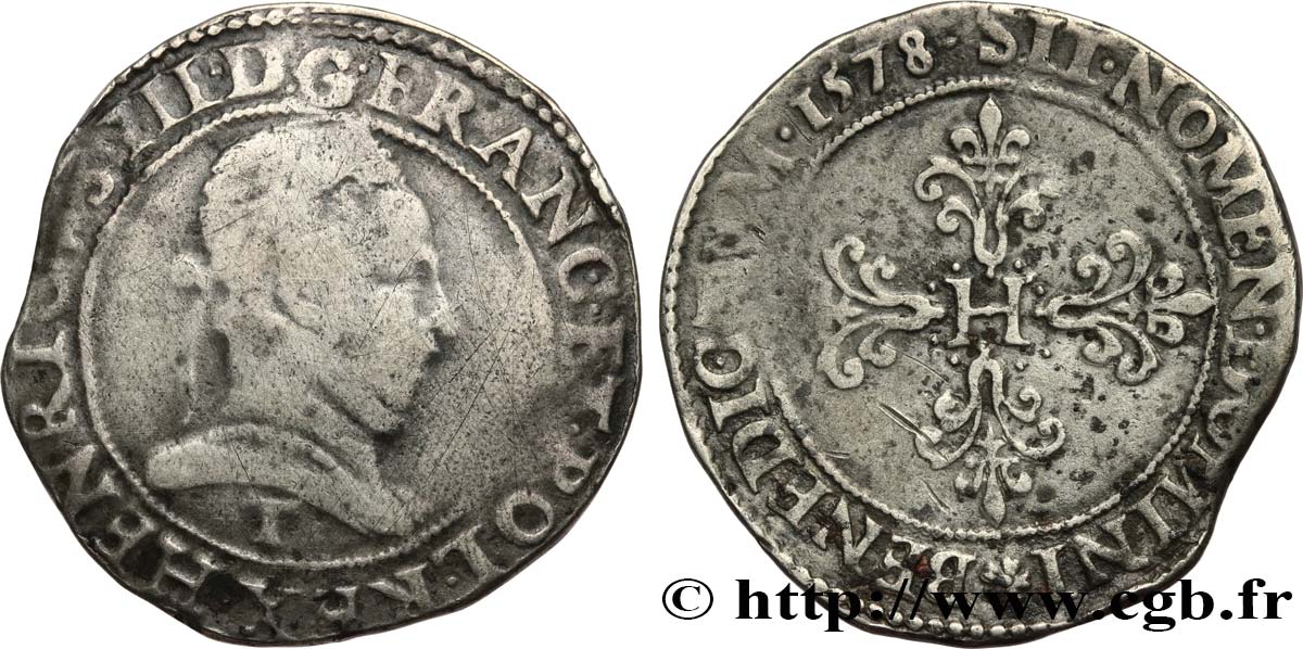 HENRY III Franc au col plat 1578 Nantes VF