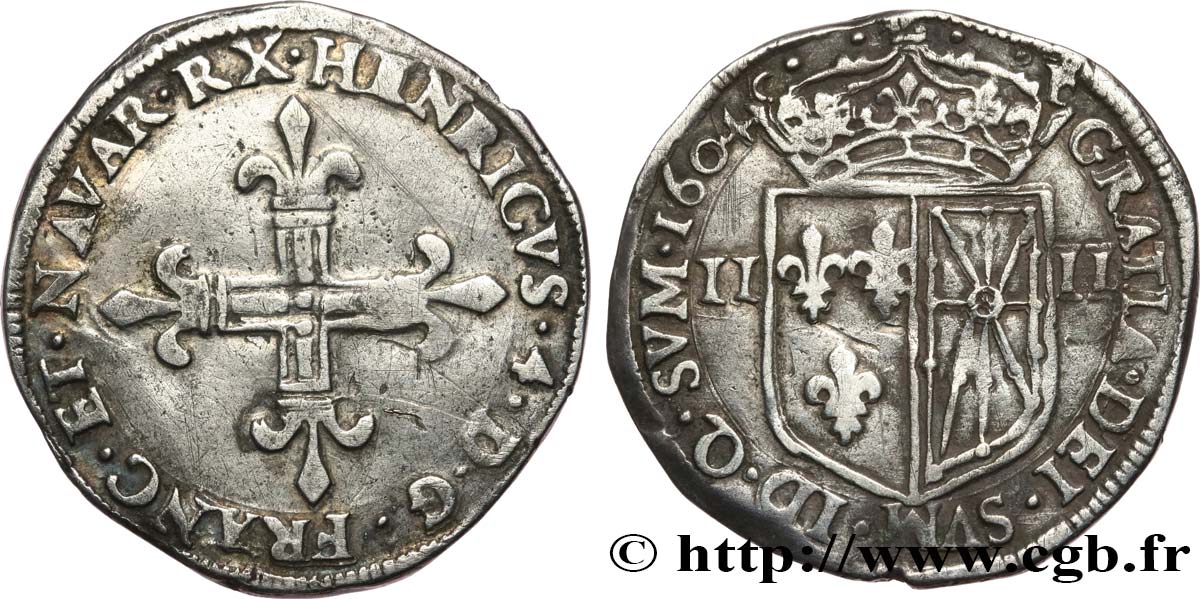 HENRI IV LE GRAND Quart d écu de Navarre 1604 Saint-Palais TTB