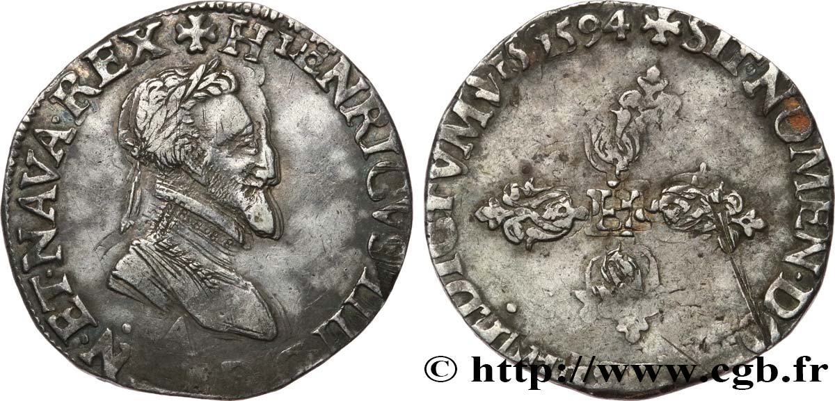 HENRI IV LE GRAND Demi-franc 1594 Paris TTB