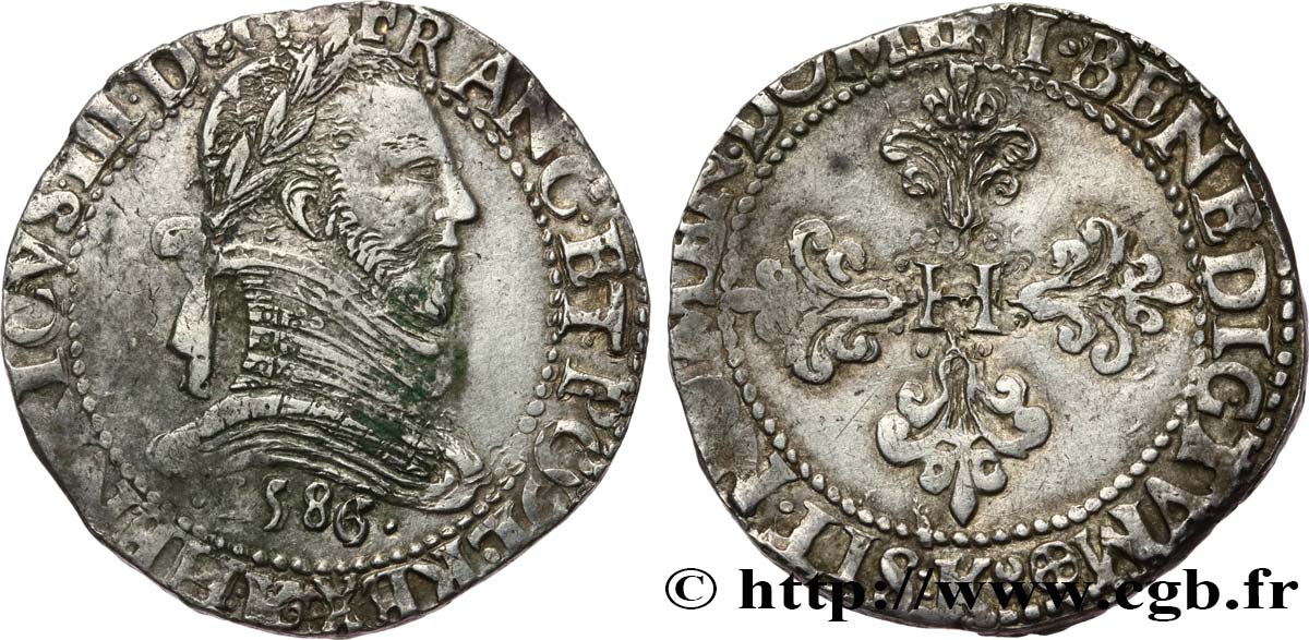 HENRI III Franc au col plat 1586 Bordeaux TTB+