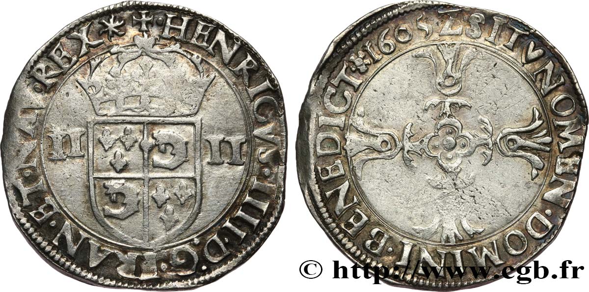 HENRI IV LE GRAND Quart d écu du Dauphiné 1605 Grenoble TTB