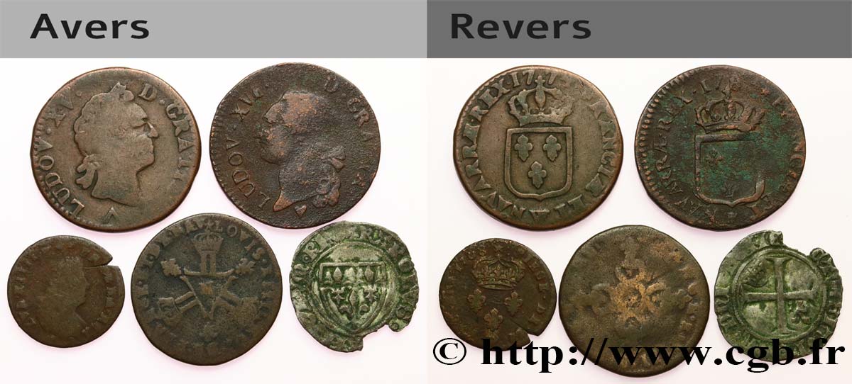 LOTES Lot de cinq monnaies royales n.d. Ateliers divers RC+