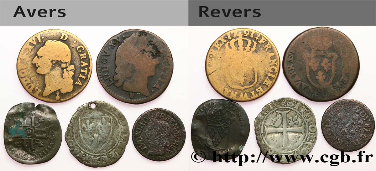 LOTS Lot de cinq monnaies royales n.d. Ateliers divers B+/TB